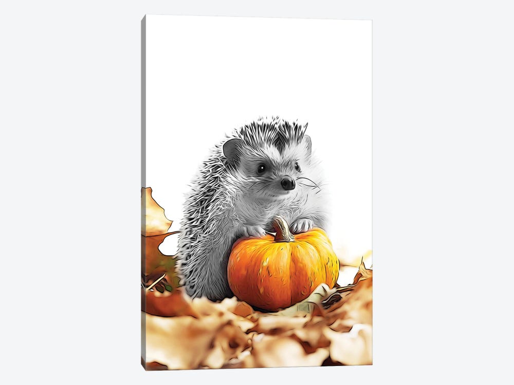 Cute Hedgehog With Autumn Pumpkin by Printable Lisa's Pets 1-piece Canvas Artwork