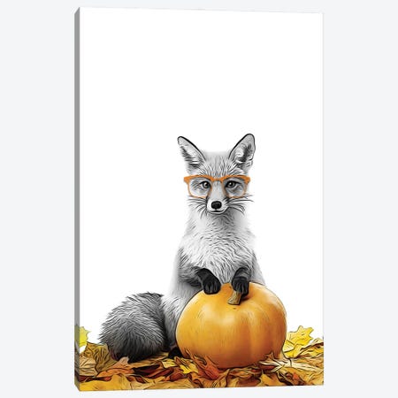 Cute Fox With Autumn Pumpkin Canvas Print #LIP789} by Printable Lisa's Pets Canvas Print