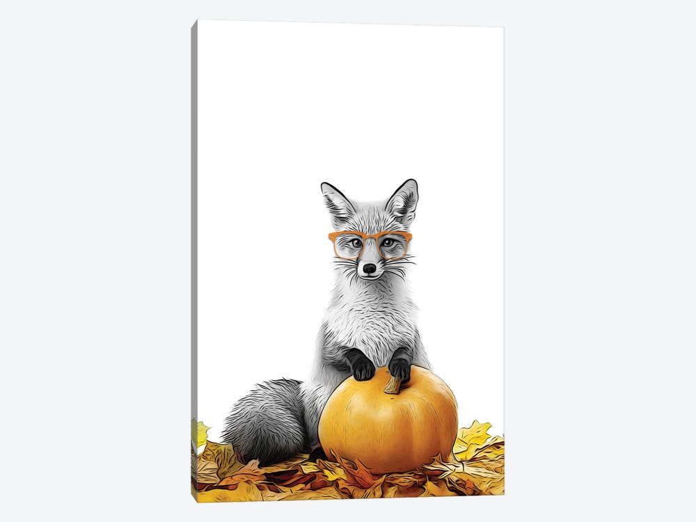 Cute Fox With Autumn Pumpkin by Printable Lisa's Pets 1-piece Art Print