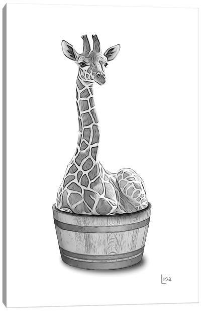 Giraffe In The Tub Bw Canvas Art Print - Giraffe Art