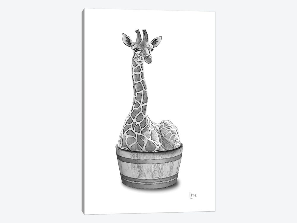 Giraffe In The Tub Bw by Printable Lisa's Pets 1-piece Art Print