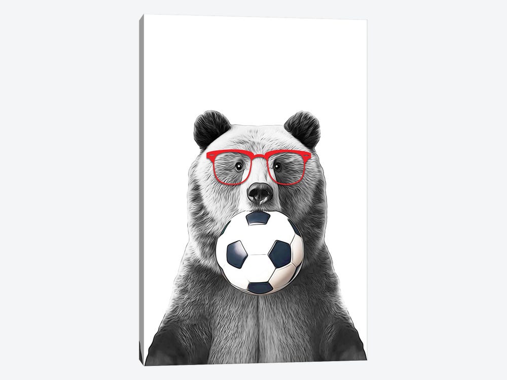 Bear With Soccer Ball And Red Glasses by Printable Lisa's Pets 1-piece Art Print