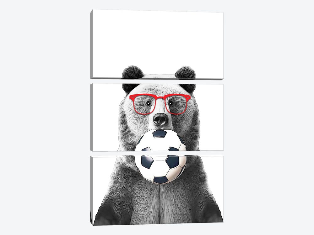 Bear With Soccer Ball And Red Glasses by Printable Lisa's Pets 3-piece Art Print