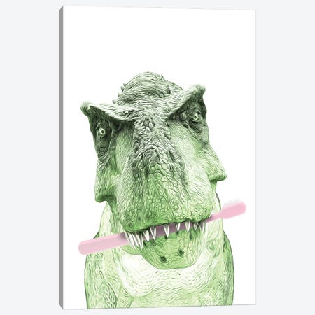 T Rex Dinosaur With Pink Toothbrush Canvas Print #LIP791} by Printable Lisa's Pets Canvas Artwork