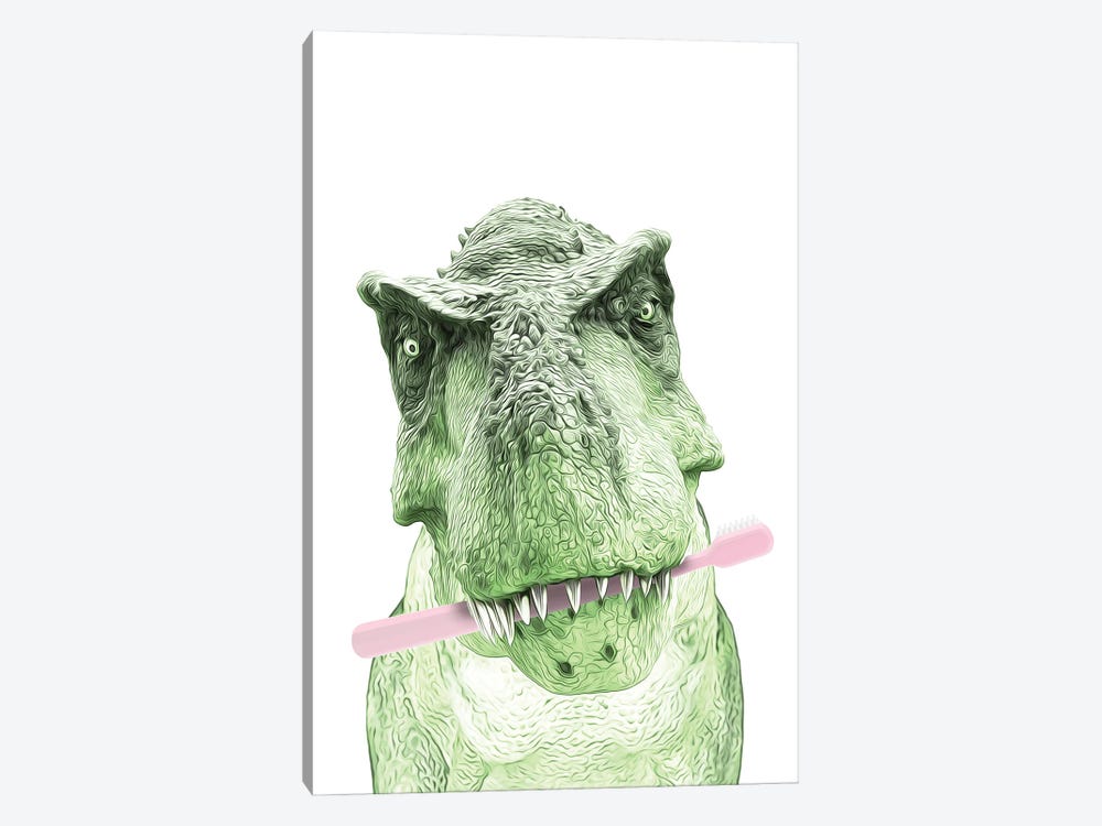 T Rex Dinosaur With Pink Toothbrush by Printable Lisa's Pets 1-piece Canvas Artwork