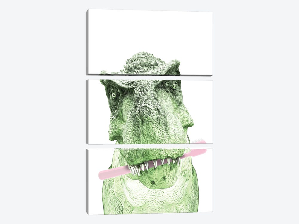 T Rex Dinosaur With Pink Toothbrush by Printable Lisa's Pets 3-piece Canvas Art