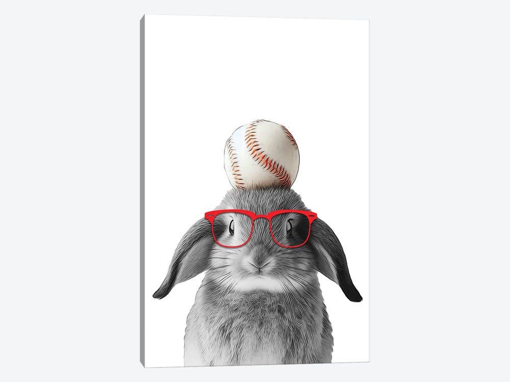 Funny Bunny With Baseball Ball And Red Glasses by Printable Lisa's Pets 1-piece Canvas Art