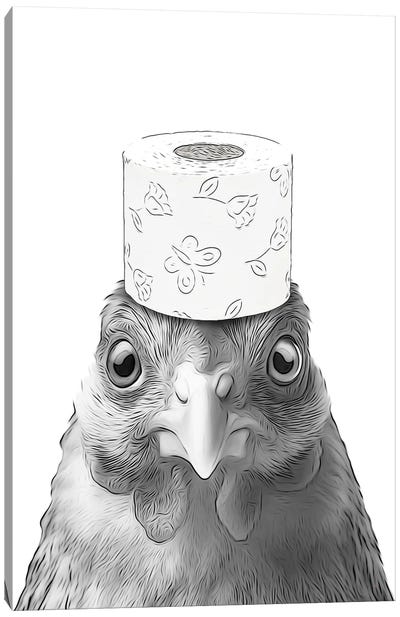 Hen, Chicken With Toilet Paper Canvas Art Print - Chicken & Rooster Art
