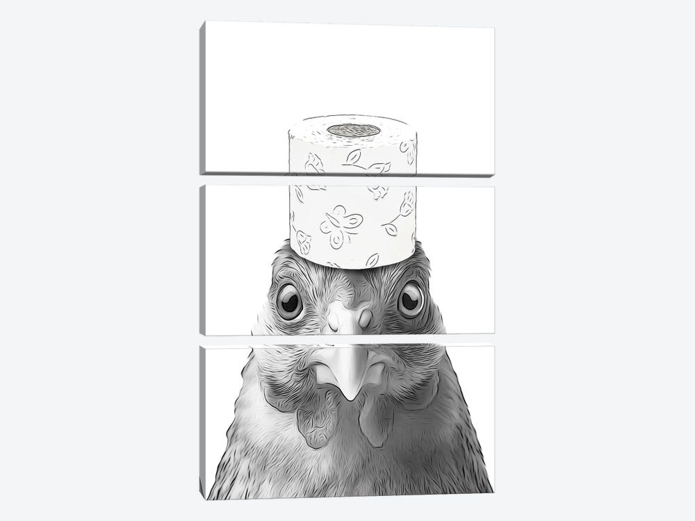 Hen, Chicken With Toilet Paper by Printable Lisa's Pets 3-piece Canvas Art Print