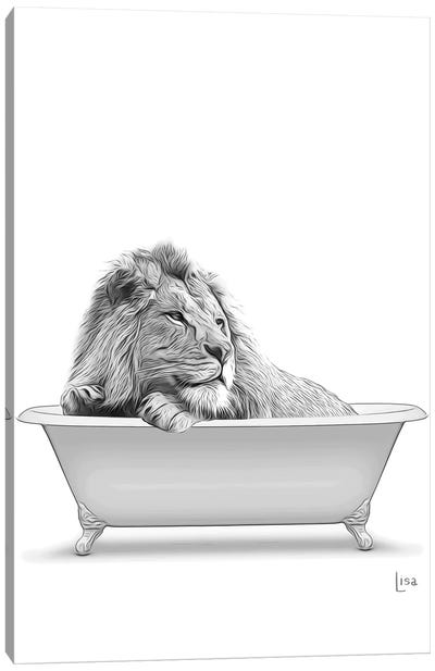 Lion In The Bath Bw Canvas Art Print - Printable Lisa's Pets