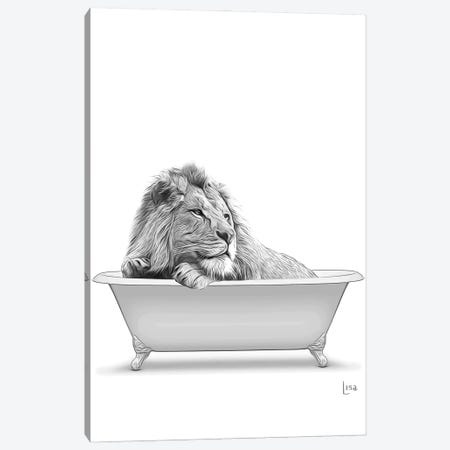 Lion In The Bath Bw Canvas Print #LIP79} by Printable Lisa's Pets Canvas Print