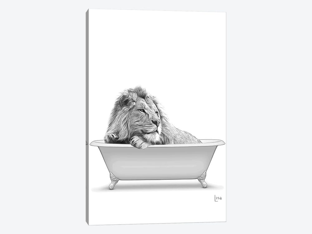 Lion In The Bath Bw by Printable Lisa's Pets 1-piece Canvas Artwork