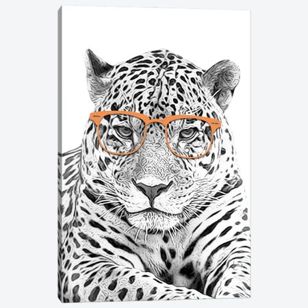Leopard With Orange Glasses Canvas Print #LIP7} by Printable Lisa's Pets Canvas Wall Art