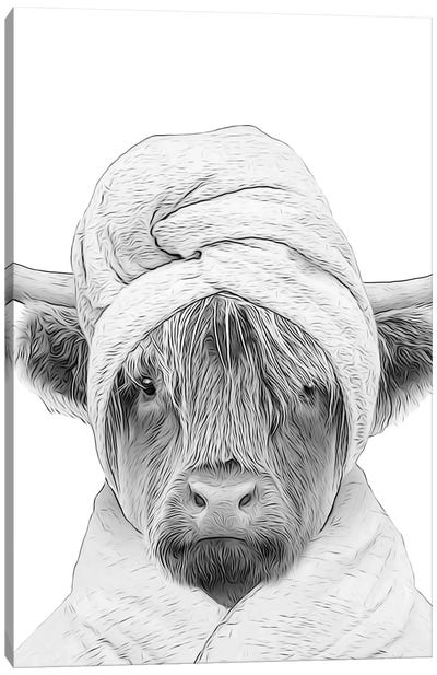 Highland Cow With Towel And Bathrobe Canvas Art Print - Printable Lisa's Pets