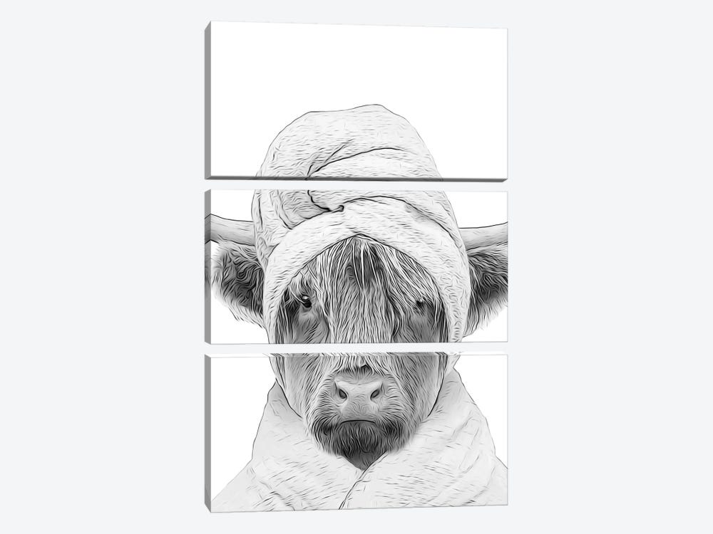 Highland Cow With Towel And Bathrobe by Printable Lisa's Pets 3-piece Canvas Artwork