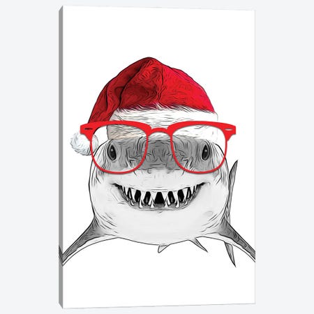 Funny Shark With Christmas Hat And Red Glasses Canvas Print #LIP807} by Printable Lisa's Pets Canvas Print