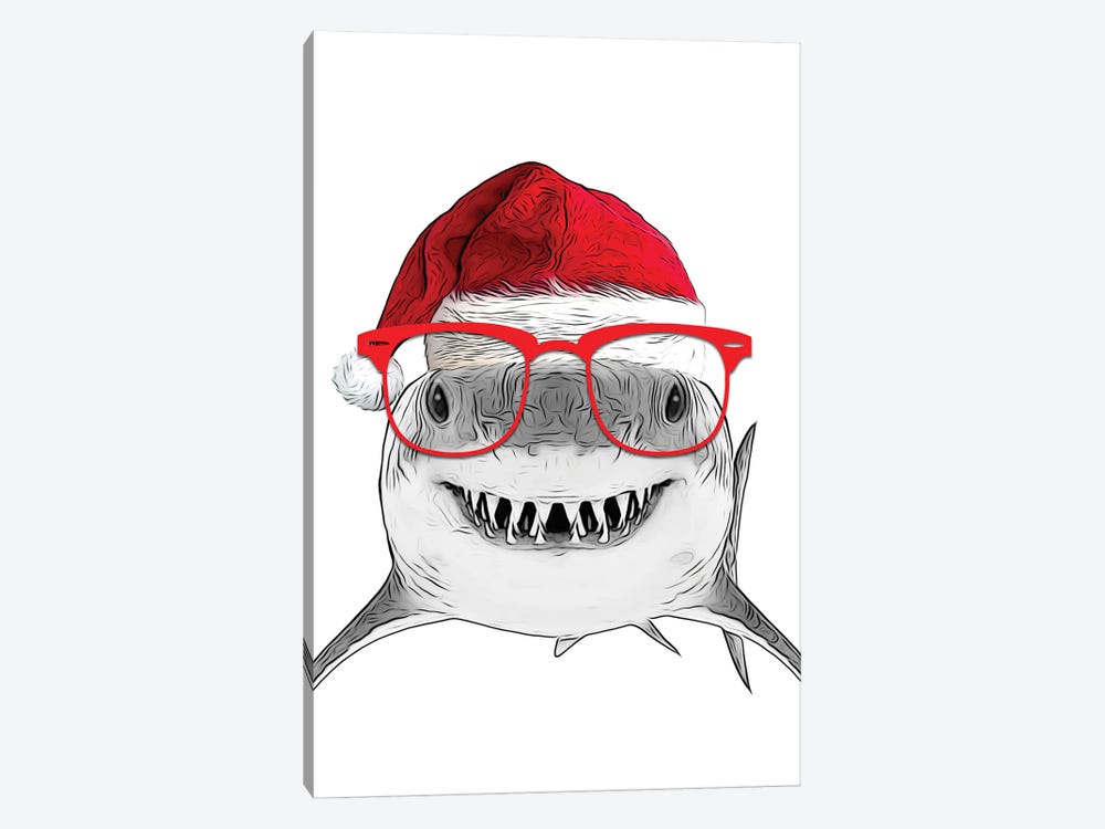 Funny Shark With Christmas Hat And Red Glasses by Printable Lisa's Pets 1-piece Art Print