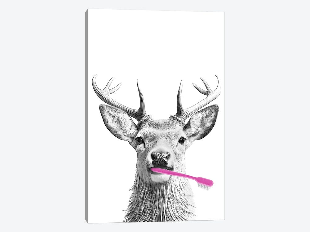 Deer With Pink Toothbrush by Printable Lisa's Pets 1-piece Canvas Artwork
