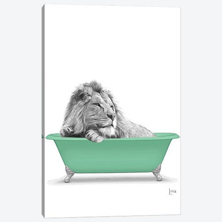 Lion In The Green Bath Canvas Print #LIP80} by Printable Lisa's Pets Canvas Wall Art