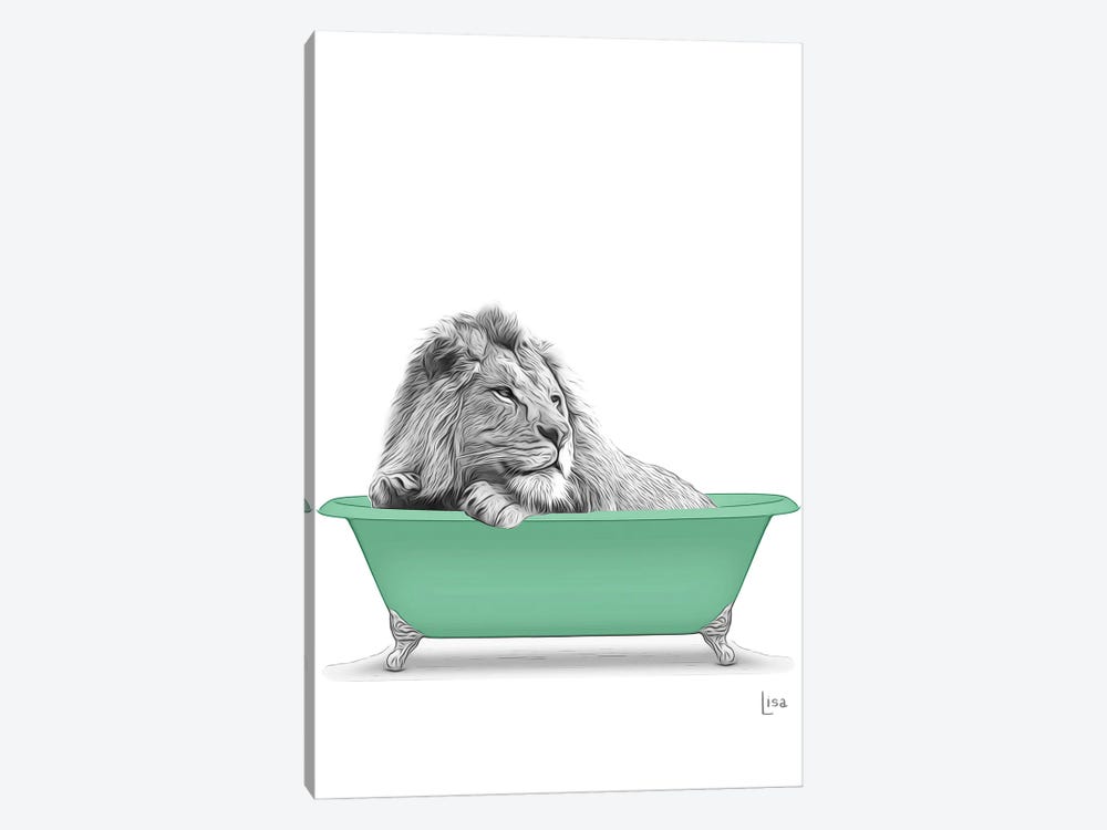 Lion In The Green Bath by Printable Lisa's Pets 1-piece Canvas Wall Art