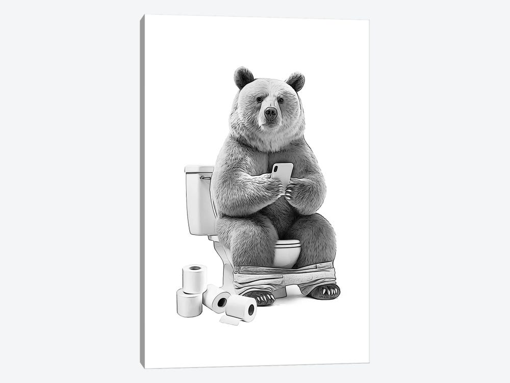 Funny Bear On Toilet With Phone by Printable Lisa's Pets 1-piece Art Print