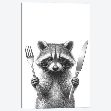 Raccoon With Fork And Knife Canvas Print #LIP811} by Printable Lisa's Pets Canvas Print