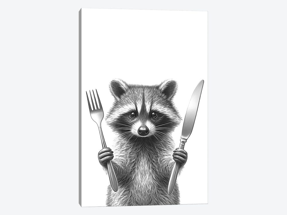 Raccoon With Fork And Knife by Printable Lisa's Pets 1-piece Canvas Artwork