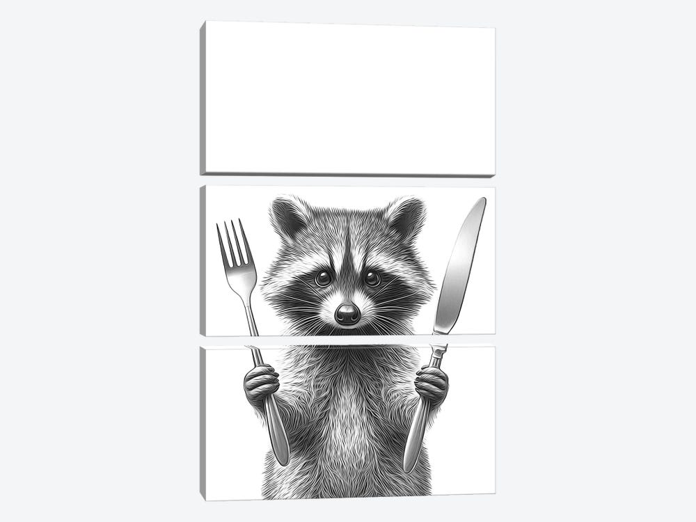 Raccoon With Fork And Knife by Printable Lisa's Pets 3-piece Canvas Artwork