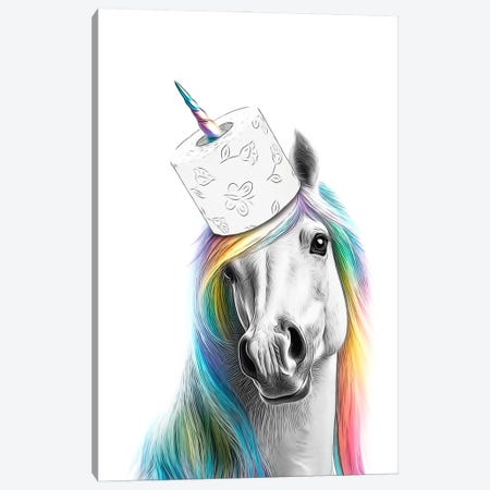 Portrait Of Unicorn With Rainbow Mane And Toilet Paper Canvas Print #LIP812} by Printable Lisa's Pets Canvas Print