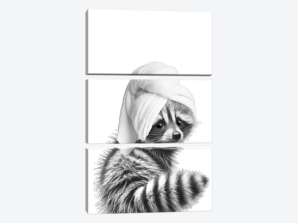 Raccoon Towel Wrapped Around Head by Printable Lisa's Pets 3-piece Canvas Artwork