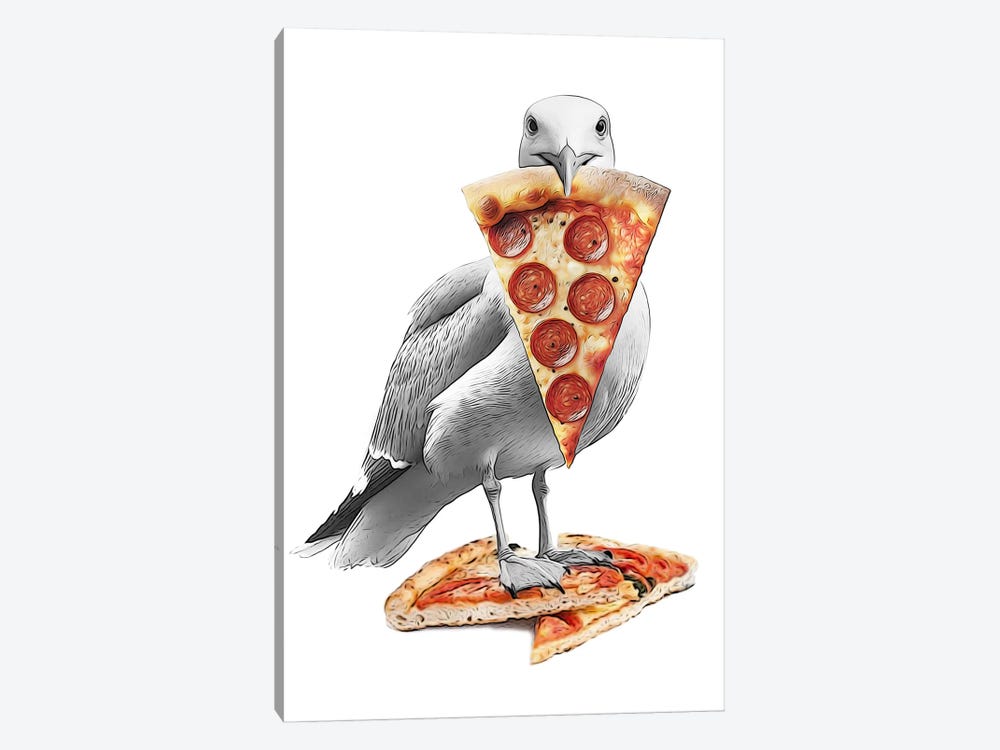Funny Seagull With Pizza Drawing by Printable Lisa's Pets 1-piece Art Print