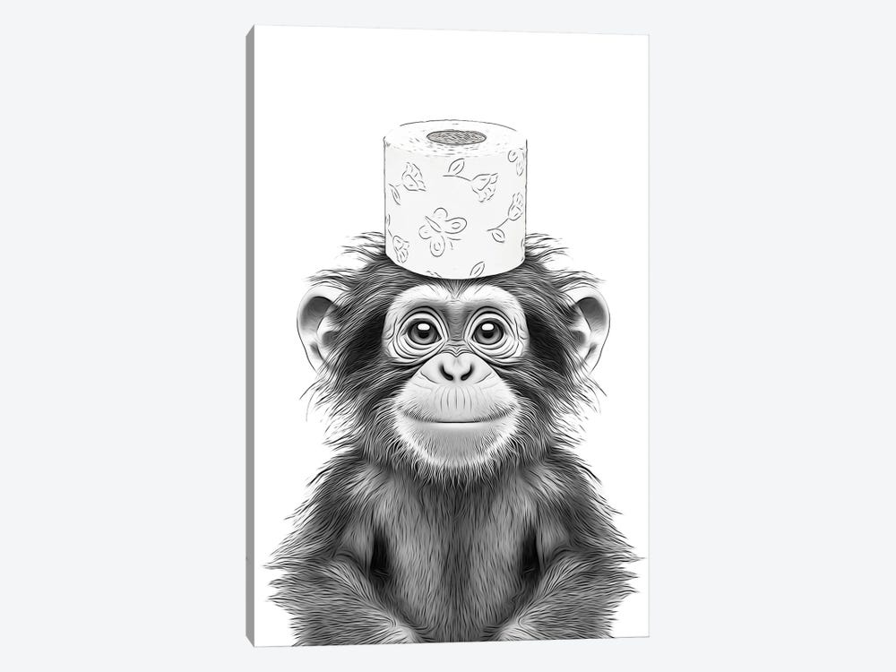 Chimpanzee With Toilet Paper Roll On Head by Printable Lisa's Pets 1-piece Canvas Print