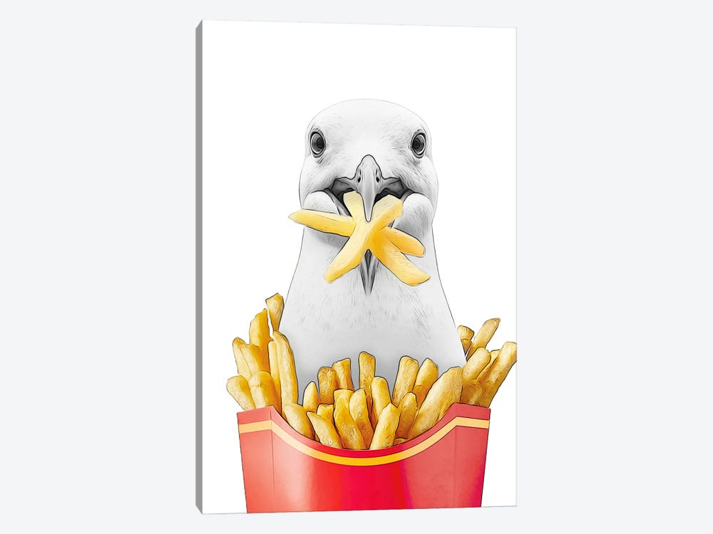 Cute Seagull Eating French Fries by Printable Lisa's Pets 1-piece Canvas Print