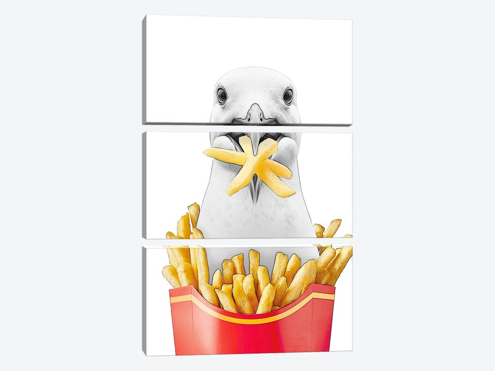 Cute Seagull Eating French Fries by Printable Lisa's Pets 3-piece Art Print