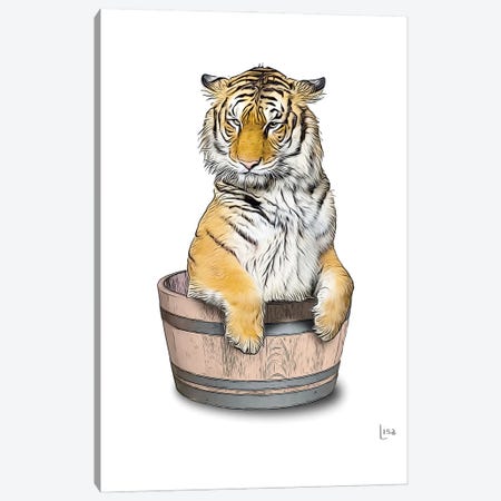 Tiger In The Tub Color Canvas Print #LIP81} by Printable Lisa's Pets Canvas Art