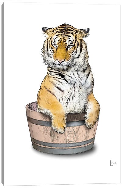 Tiger In The Tub Color Canvas Art Print - Printable Lisa's Pets