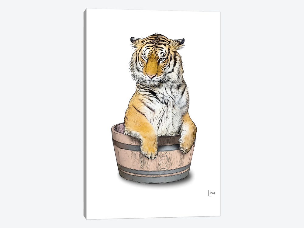 Tiger In The Tub Color by Printable Lisa's Pets 1-piece Canvas Print