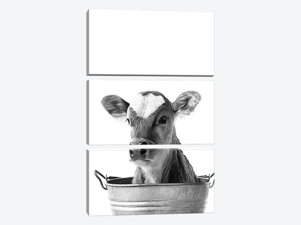 Cow In The Metal Bucket by Printable Lisa's Pets 3-piece Canvas Art Print