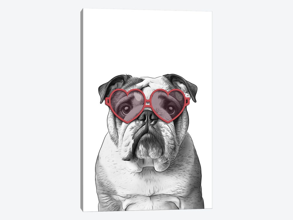 English Bulldog With Heart-Shaped Glasses by Printable Lisa's Pets 1-piece Canvas Artwork
