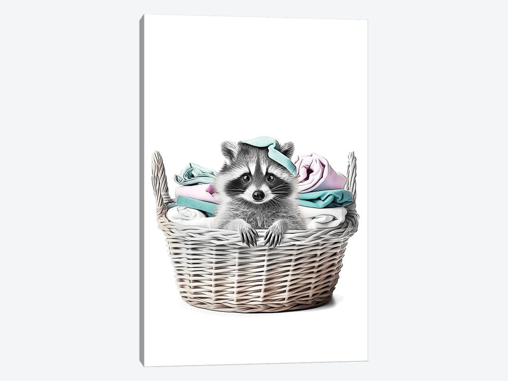 Raccoon Inside The Dirty Laundry Basket by Printable Lisa's Pets 1-piece Canvas Print