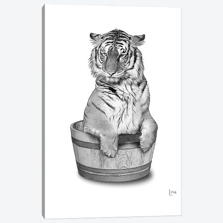Tiger In The Tub Bw Canvas Print #LIP82} by Printable Lisa's Pets Canvas Artwork