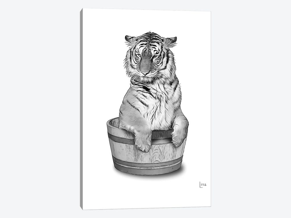 Tiger In The Tub Bw by Printable Lisa's Pets 1-piece Canvas Artwork