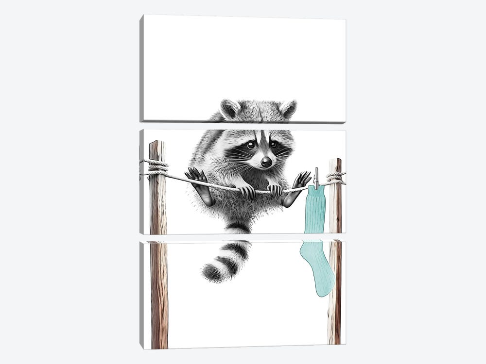 Raccoon Balancing On The Clothesline by Printable Lisa's Pets 3-piece Canvas Art Print