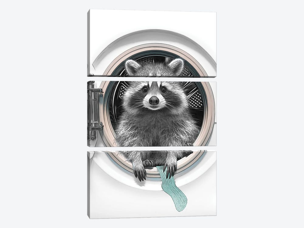 Raccoon In The Washing Machine by Printable Lisa's Pets 3-piece Canvas Art