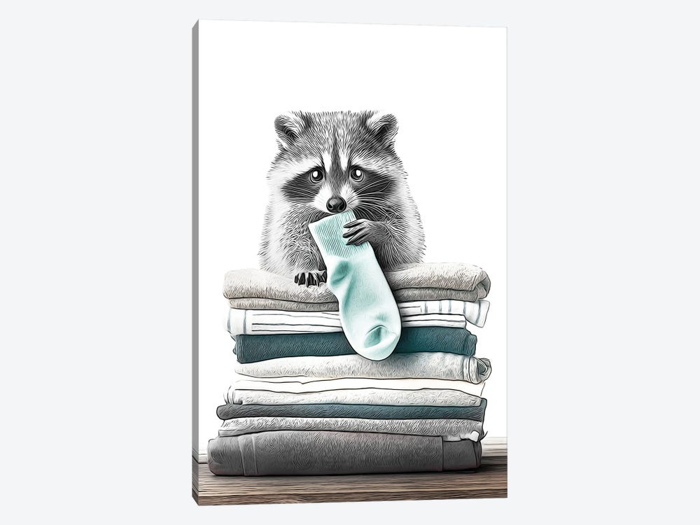 Raccoon On Folded Cloths by Printable Lisa's Pets 1-piece Art Print