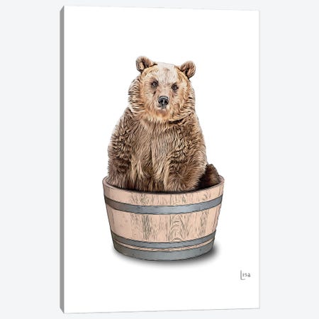 Bear In The Tub Color Canvas Print #LIP83} by Printable Lisa's Pets Canvas Wall Art