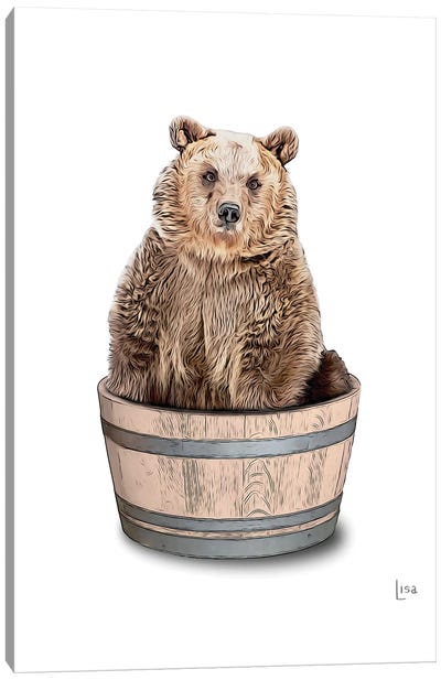 Bear In The Tub Color Canvas Art Print - Printable Lisa's Pets