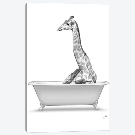 Giraffe In The Bath Bw Canvas Print #LIP84} by Printable Lisa's Pets Canvas Print