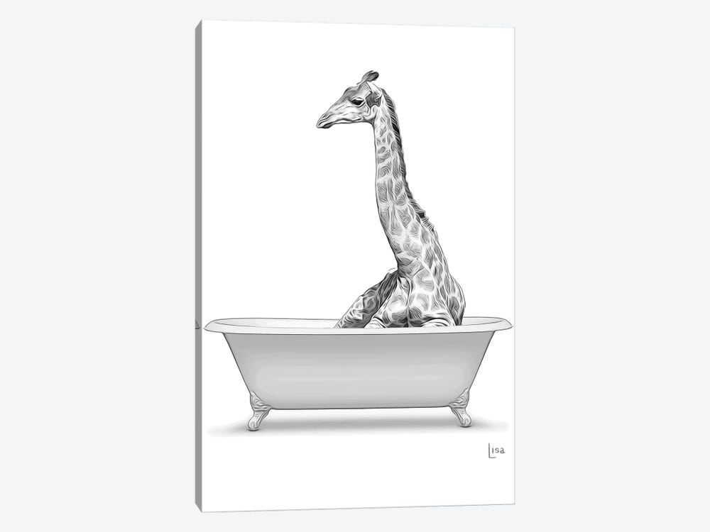 Giraffe In The Bath Bw by Printable Lisa's Pets 1-piece Canvas Art