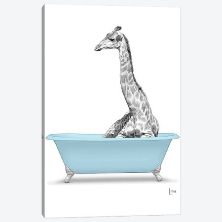 Giraffe In The Blue Bath Canvas Print #LIP85} by Printable Lisa's Pets Canvas Art Print
